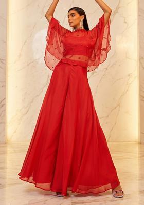 Red Embroidered Handwork Lehenga Set