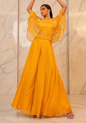 Mustard Embroidered Handwork Lehenga Set