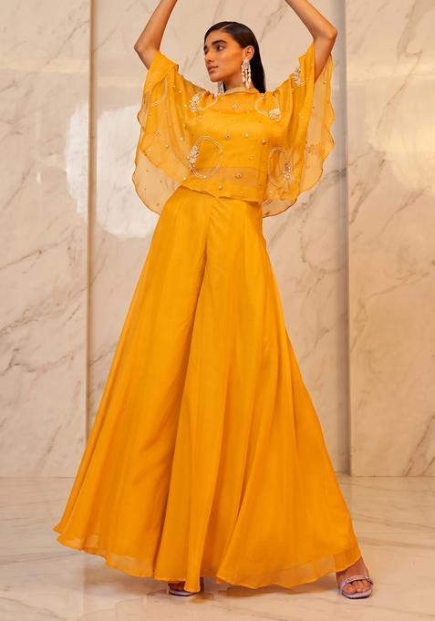 Mustard Embroidered Handwork Lehenga Set