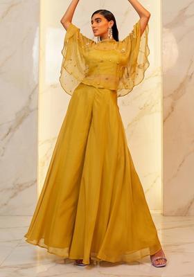 Mustard Embroidered Handwork Lehenga Set