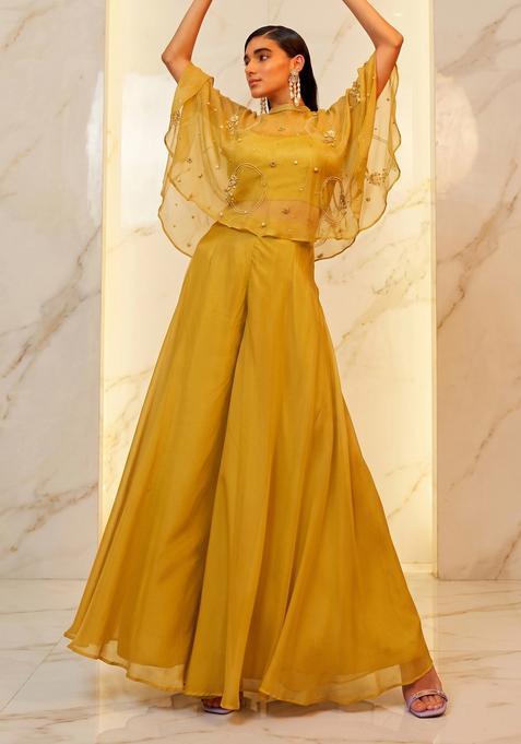 Mustard Embroidered Handwork Lehenga Set