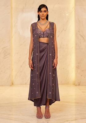 Mauve Embroidered Handwork Fusion Set