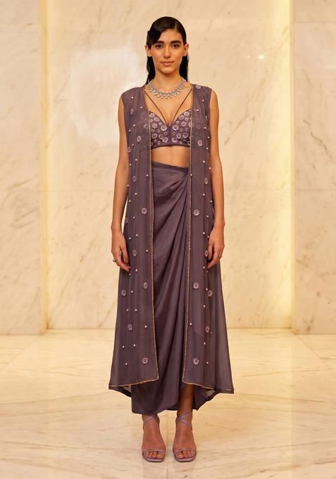 Mauve Embroidered Handwork Fusion Set
