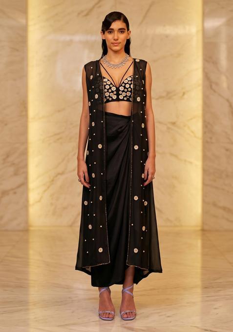 Black Embroidered Handwork Fusion Set