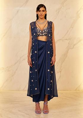 Navy Blue Embroidered Handwork Fusion Set
