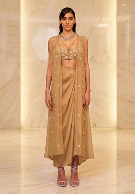Beige Embroidered Handwork Fusion Set
