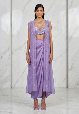 Lilac Embroidered Handwork Fusion Set