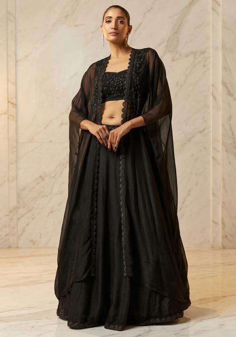 Black Embroidered Handwork Lehenga Set