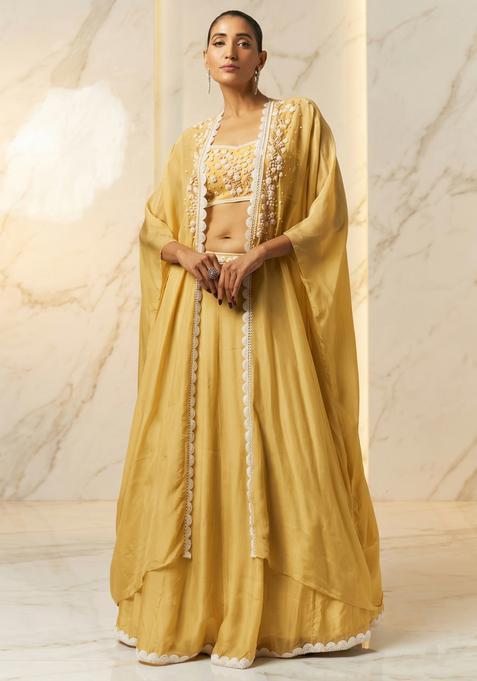 Mustard Embroidered Handwork Lehenga Set