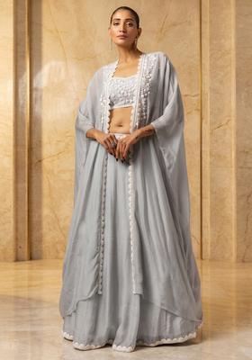 Grey Embroidered Handwork Lehenga Set