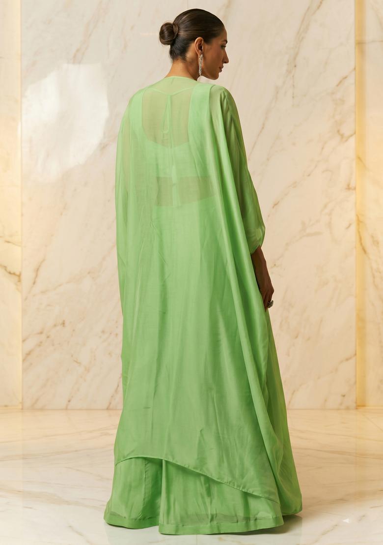 Pista Green Embroidered Handwork Lehenga Set - Indya