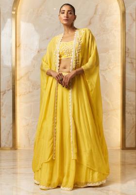 Mustard Embroidered Handwork Lehenga Set