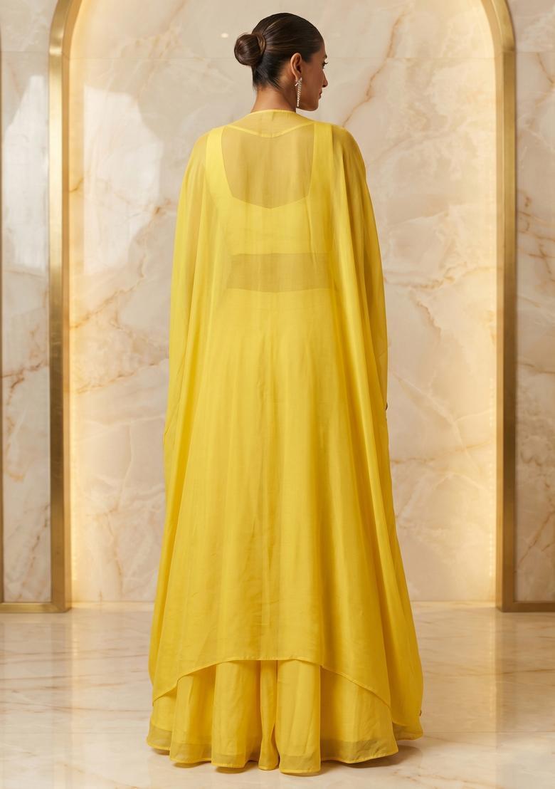 Mustard Embroidered Handwork Lehenga Set - Indya