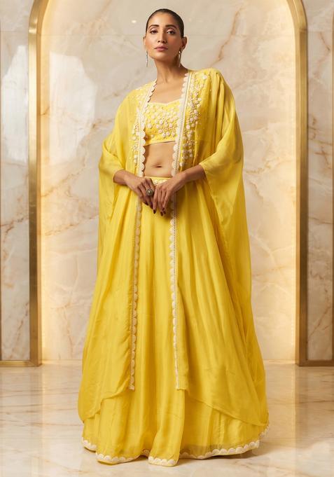 Mustard Embroidered Handwork Lehenga Set