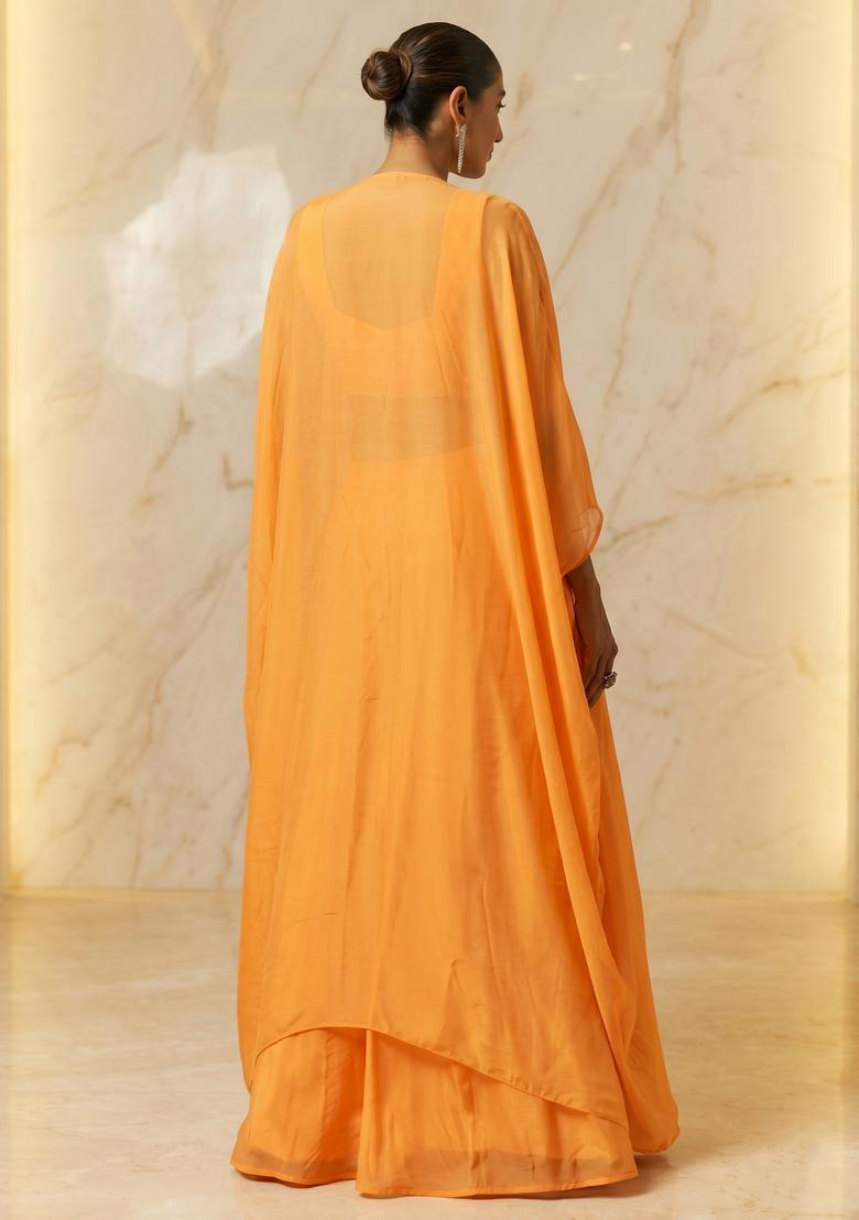 Orange Embroidered Handwork Lehenga Set - Indya