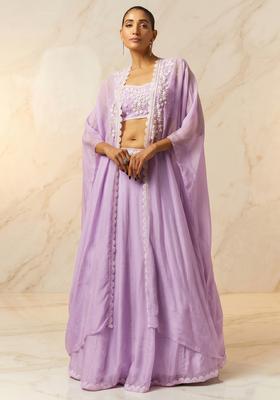 Lilac Embroidered Handwork Lehenga Set
