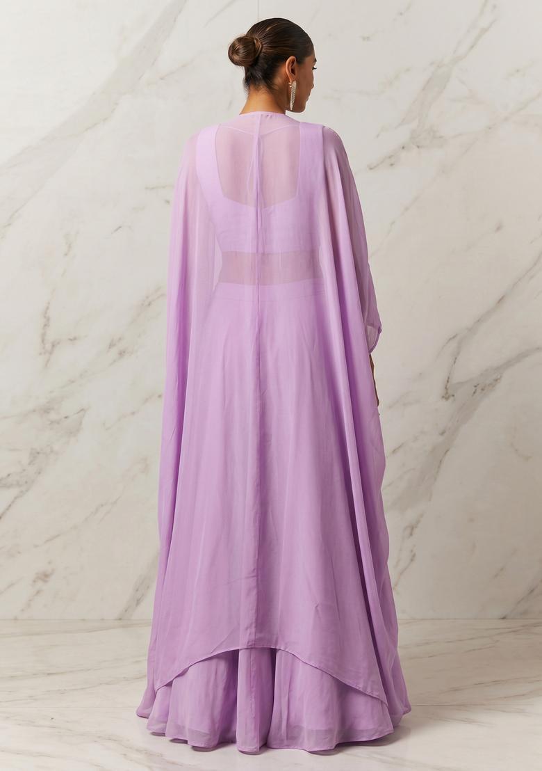Lilac Embroidered Handwork Lehenga Set - Indya