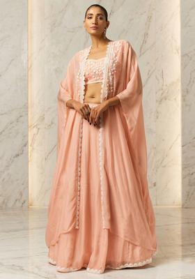 Peach Embroidered Handwork Lehenga Set