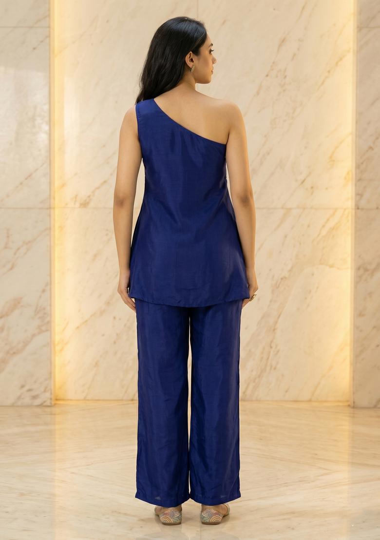 Royal Blue Embroidered Handwork Fusion Set - Indya