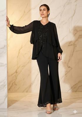 Black Embroidered Handwork Fusion Set
