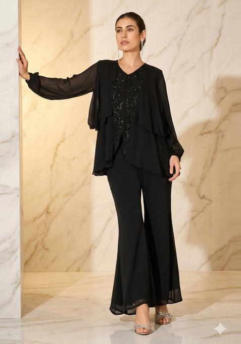 Black Embroidered Handwork Fusion Set