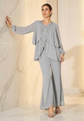 Grey Embroidered Handwork Fusion Set