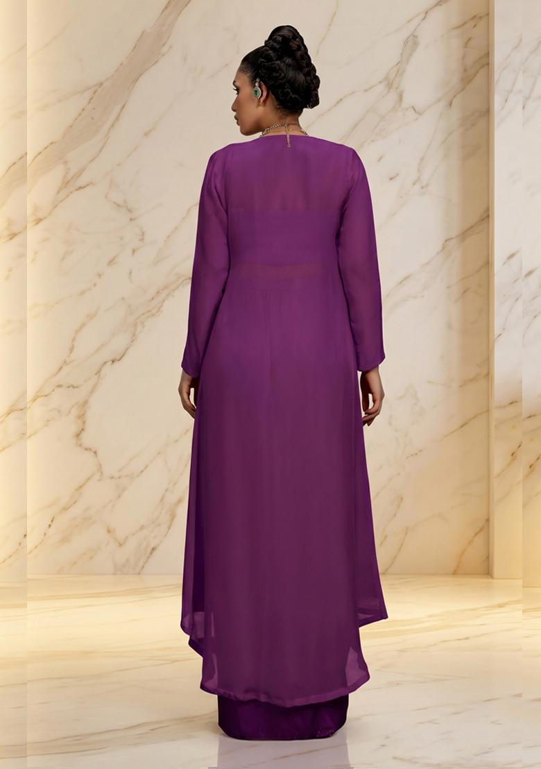 Purple Embroidered Handwork Fusion Set - Indya
