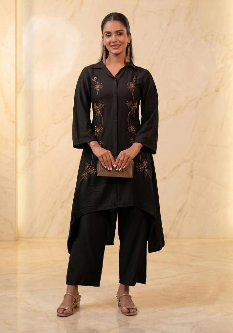 Black Embroidered Handwork Kurta Set