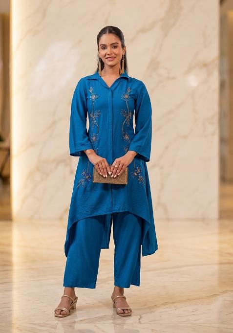 Royal Blue Embroidered Handwork Kurta Set