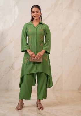Sage Green Embroidered Handwork Kurta Set