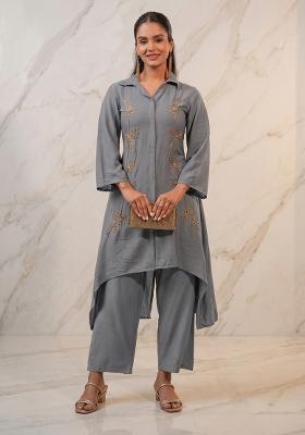 Sleet Grey Embroidered Handwork Kurta Set