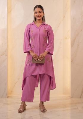 Pink Embroidered Handwork Kurta Set
