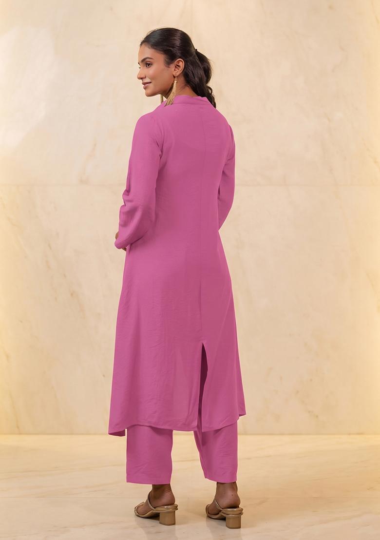 Pink Embroidered Handwork Kurta Set - Indya