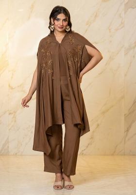Chocolate Embroidered Handwork Fusion Set