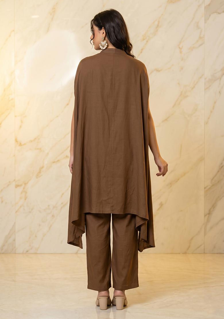 Chocolate Embroidered Handwork Fusion Set - Indya