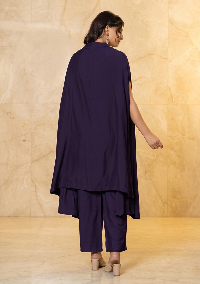 Purple Embroidered Handwork Fusion Set - Indya