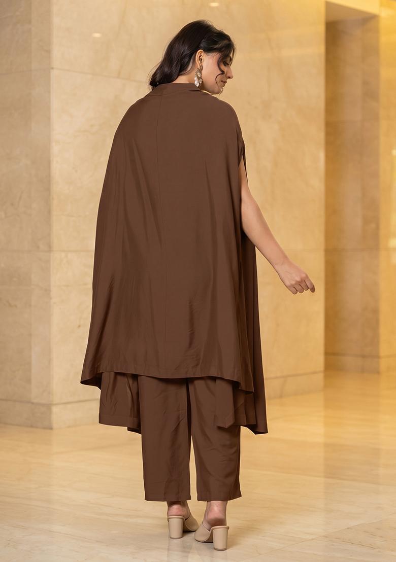 Brown Embroidered Handwork Fusion Set - Indya