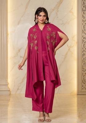Rani Pink Embroidered Handwork Fusion Set