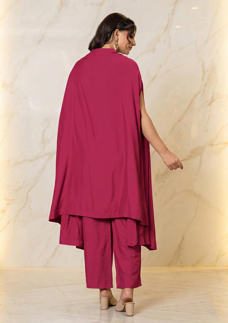 Rani Pink Embroidered Handwork Fusion Set - Indya