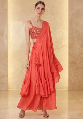 Coral Embroidered Handwork Fusion Set