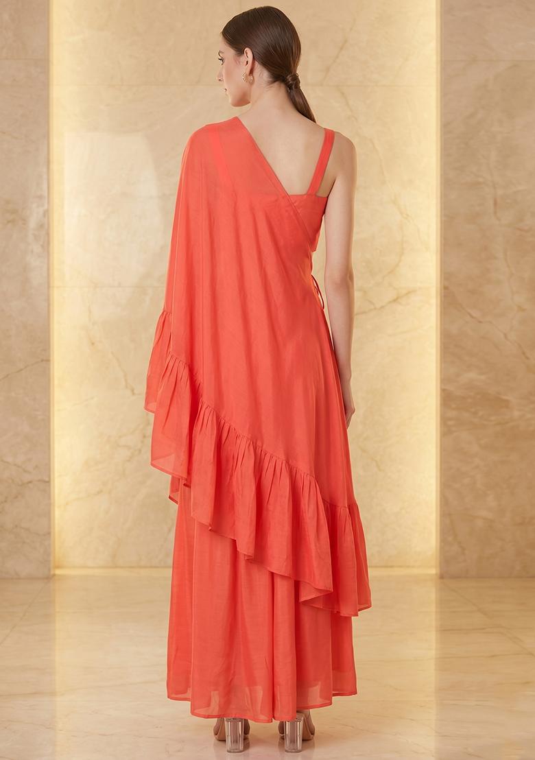 Coral Embroidered Handwork Fusion Set - Indya