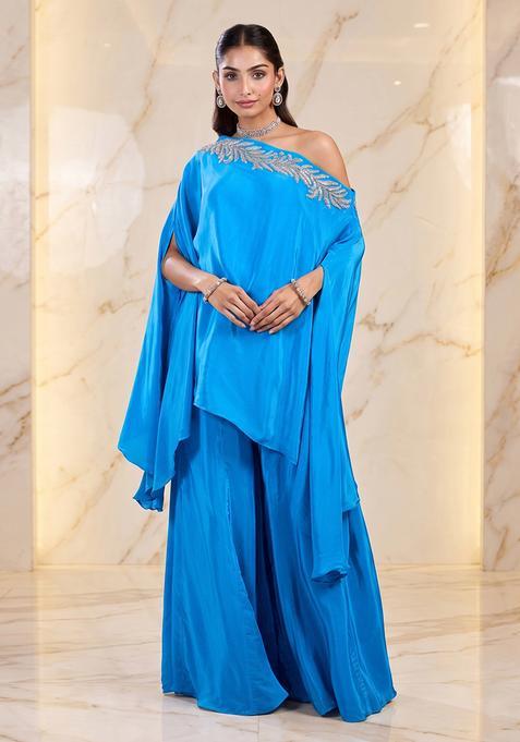 Royal Blue Embroidered Handwork Fusion Set