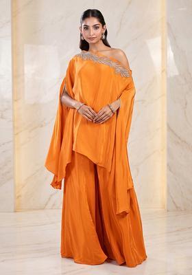 Orange Embroidered Handwork Fusion Set
