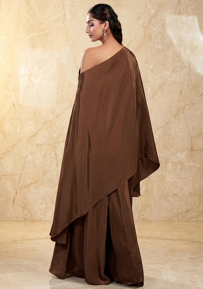 Brown Embroidered Handwork Fusion Set - Indya