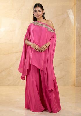 Pink Embroidered Handwork Fusion Set