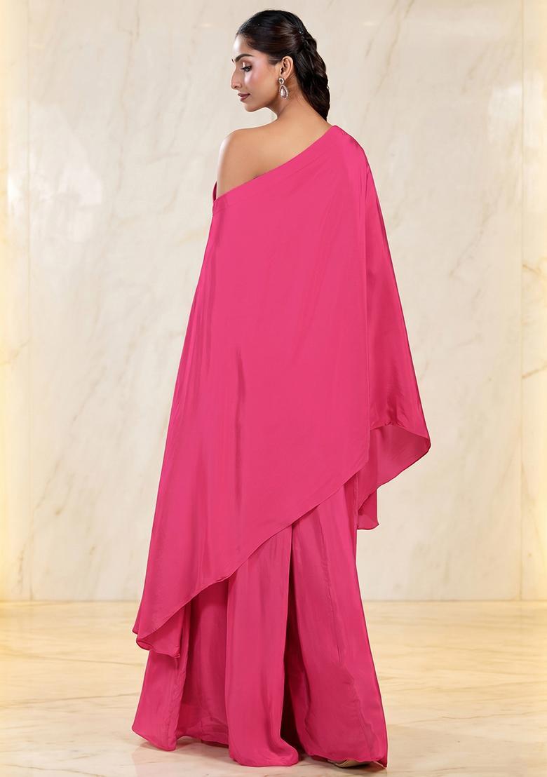 Pink Embroidered Handwork Fusion Set - Indya