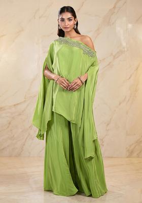Pastel Green Embroidered Handwork Fusion Set