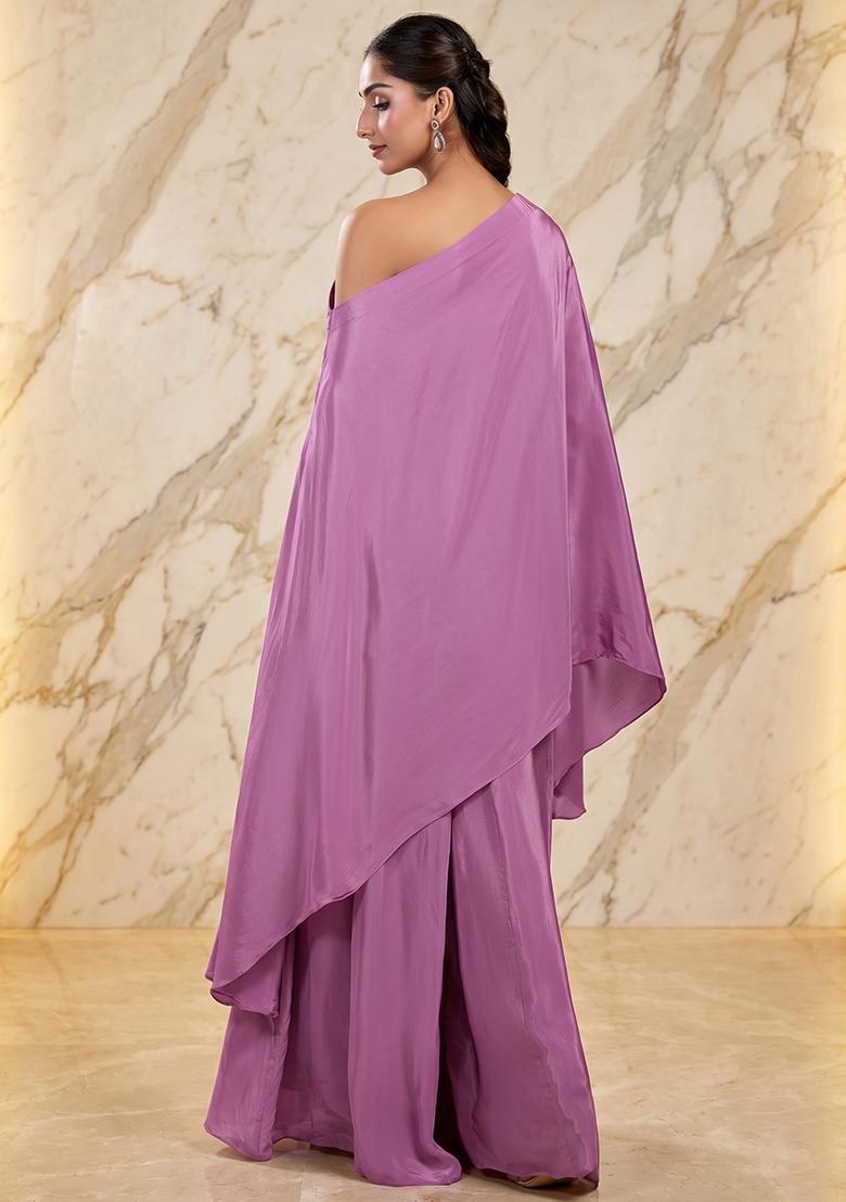 Lavender Embroidered Handwork Fusion Set - Indya