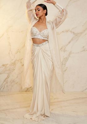 Ivory Embroidered Handwork Fusion Set
