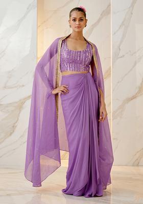 Lilac Embroidered Handwork Fusion Set